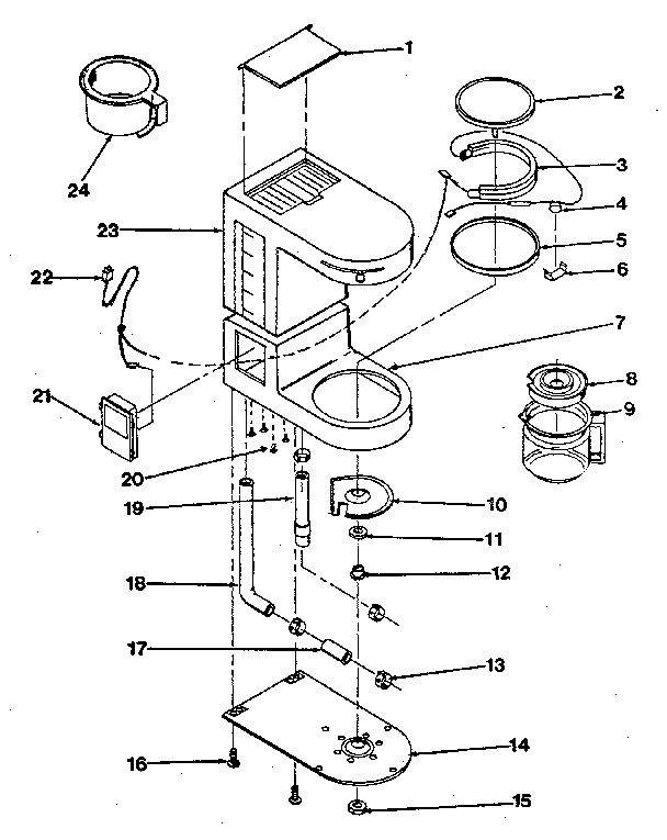 Replacement Parts Diagram and Parts List for A635W  Proctor Silex Coffee Maker